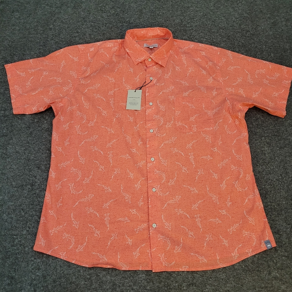 Peter Millar Shirt Mens Size Large Corral Shark Frenzy Sport Button Down New